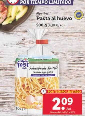 Lidl Alpenfest pasta al huevo oferta