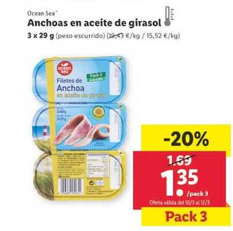 Lidl Ocean sea anchoas en aceite de girasol oferta