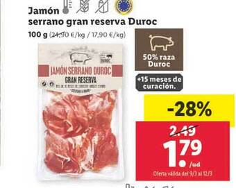Lidl Jamón serrano gran reserva duroc oferta