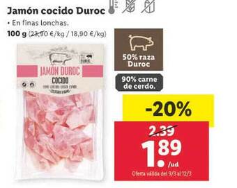 Lidl Jamón cocido duroc oferta