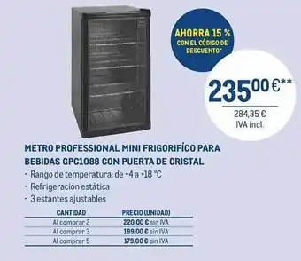 Makro Metro professional mini frigorifico para bebida gpc1088 con puerta de cristal oferta