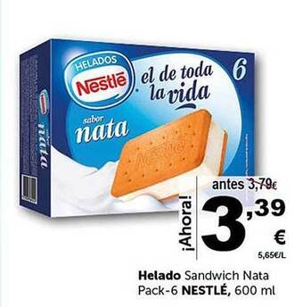 Masymas Helado sandwich nata pack-6 nestlé oferta