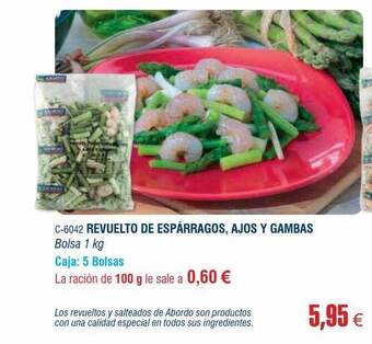 Abordo Revuelto de espárragos , ajos y gambas oferta