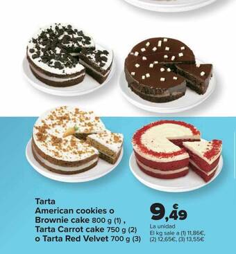 Carrefour Tarta american cookies o brownie cake tarta carrot cake o tarta red velvet oferta