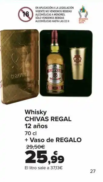 Carrefour Whisky chivas regal 12 años + vaso de regalo oferta