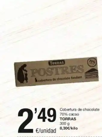 SPAR Cobertura de chocolate 70% cacao torras oferta