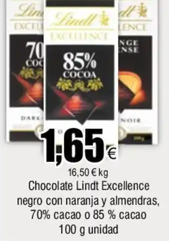 FROIZ Chocolate Linft Excellence Negro Con Naranja Y almendras 70% Cacao o 85% Cacao 100 g Unidad oferta