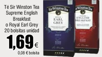 FROIZ Té Sir Winston Tea Supreme English Breakfast O Royal Earl Grey 20 Bolsitas Unidad oferta