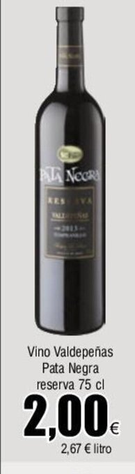 FROIZ Vino Valdepeñas Pata Negra Reserva 75 Cl oferta