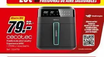 MediaMarkt Ahorro 20€ 79 cecotec freidora de aire cecofry experience 6000 1700w y capacidad 6l ref.: 1534759 200¹ 20 decoc cecofry oferta