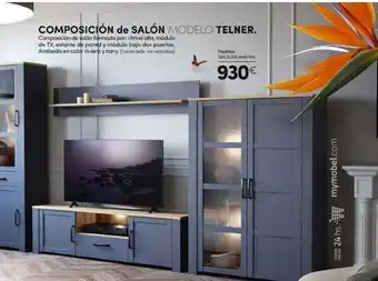 MyMobel Composición de salón modelo telner. composición de salón formada por: vitrina alta, módulo de tv, estante de pared y módulo oferta