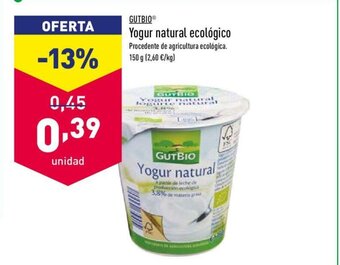 ALDI Gutbio Yogur natural ecológico 150g oferta
