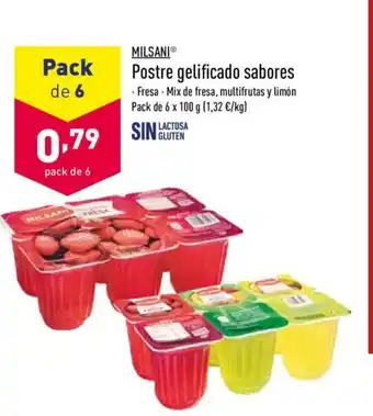 ALDI Milsani Postre gelificado de sabores 0% Pack de 6 x 100g oferta