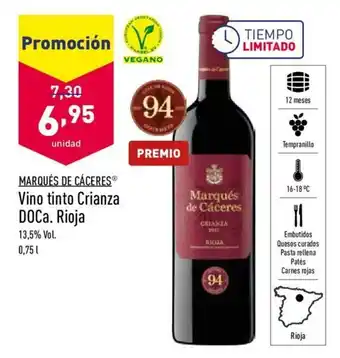 ALDI Marqués De Cáceres Vino tinto Crianza DOCa. Rioja 0,75 L oferta