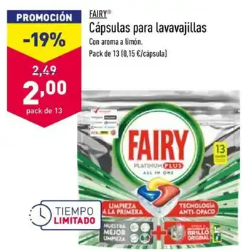 ALDI Fairy Cápsulas para lavavajillas Con aroma a limón Pack de 13 oferta
