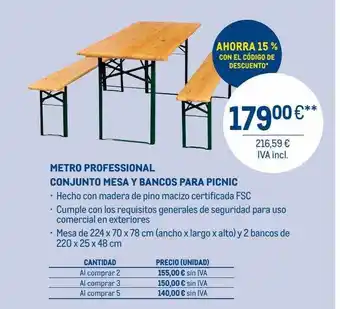 Makro Metro professional conjunto mesa y bancos para picnc oferta