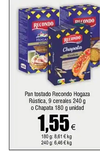 FROIZ Pan tostado recondo hogaza rústica 9 cereales o chapata oferta