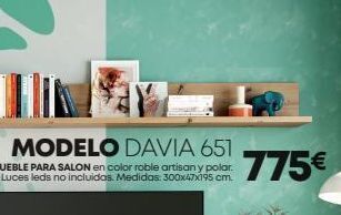 Tifón Hipermueble Modelo davia 651 mueble para salon en color roble artisany polar. luces leds no incluidas. medidas: 300x47x195 cm. 775€ oferta