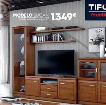 Tifón Hipermueble Modelo sucan mueble para salon en color nogal tintoreto. medidas: 300x48x194 cm. 1.349€ oferta