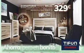 Tifón Hipermueble Dormitorio modelo belia. dormitorio compuesto por: cabecero + 2 mesitas con 2 cajones ocabado en blanco artic y canyon medid oferta