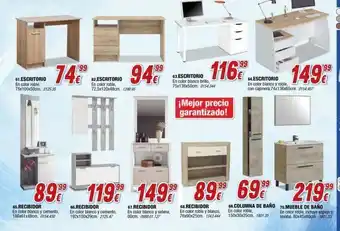 Rapimueble 61.escritorio en color roble 75x100x50cm. 2125.35 74.999 se 65.recibidor en color blanco y cemento, 186x61x48cm, 0154.45 oferta