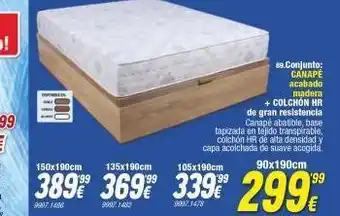 Rapimueble 89.conjunto: canapé acabado madera + colchón hr de gran resistencia canapé abatible, base tapizada en tejido transpirable, oferta