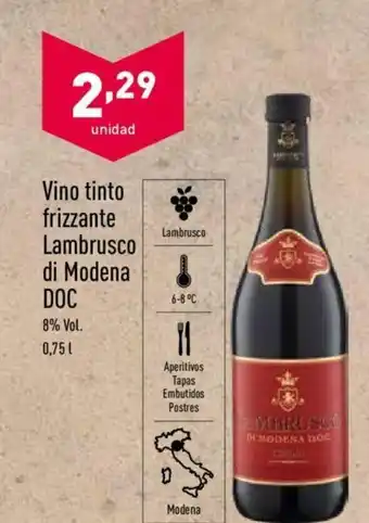 ALDI Vino tinto frizzante Lambrusco di Modena DOC 0,75 L oferta