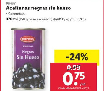 Lidl Aceitunas Negras sin Hueso oferta