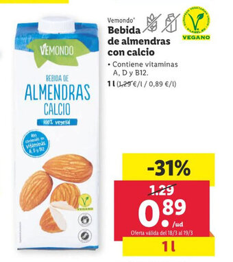 Lidl Bebida de Almendras Con Calcio oferta