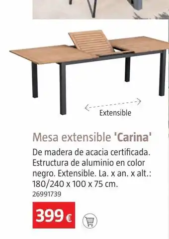 Bauhaus Mesa carina ext. acacia 180/240x100 sunfun oferta