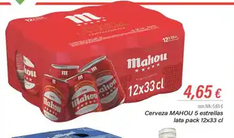 Cash Ifa Cerveza Mahou 5 Estrellas Lata Pack 12x33cl oferta