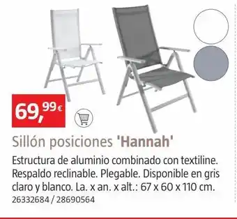 Bauhaus Sillón hannah pos. alu/textiline antra sunfun oferta