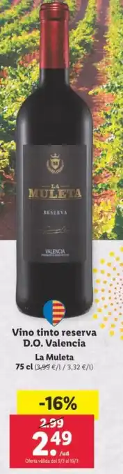 Lidl Vino Tinto Reserva D.O. Valencia oferta