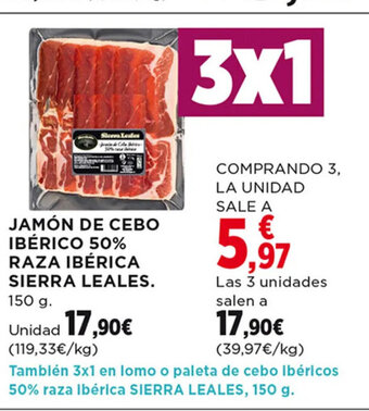 Hipercor Jamón De Cebo Ibérico 50% Raza Ibérica Sierra Leales oferta
