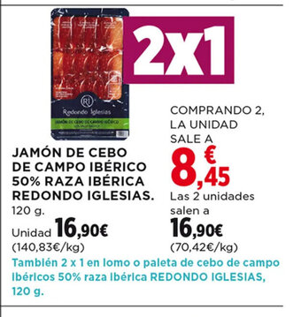 Hipercor Jamón De Cebo De Campo Ibérico 50% Raza Ibérica Redondo Iglesias oferta