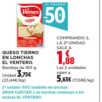 Hipercor Queso Tierno En Lonchas El Ventero oferta