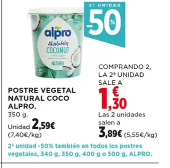 Hipercor Postre Vegetal Natural Coco Alpro oferta