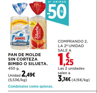 Hipercor Pan de Molde Sin Corteza Bimbo o Silueta oferta