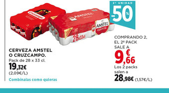 Hipercor Cerveza Amstel o Cruzcampo oferta