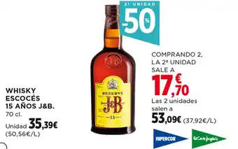 Hipercor Whisky Escocés 15 Años J&B oferta