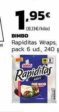 Supermercados Lupa Bimbo rapiditas wraps, pack 6 oferta