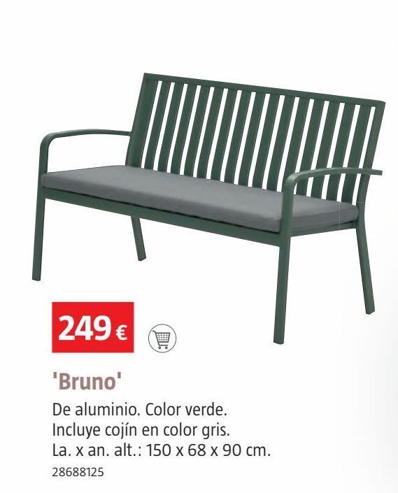 Bauhaus Banco bruno         aluminio 150x68x90cm oferta