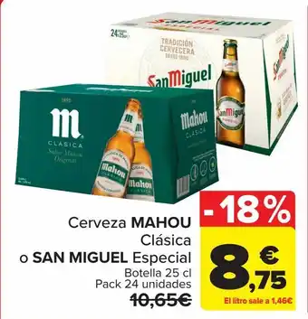 Carrefour Cerveza mahou clásica o san miguel especial oferta