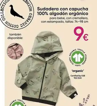 Pepco Sudadera con capucha 100% algodón orgánico para bebé, con cremallera, con estampado oferta