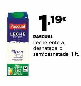 Supermercados Lupa Pascual leche entera, desnatada o semidesnatada oferta