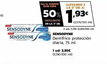 Supermercados Lupa 50% descuento en la 2a ud. sensodyne dentífrico protección diaria oferta