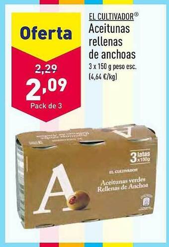 ALDI El cultivador aceitunas rellenas de anchoas oferta