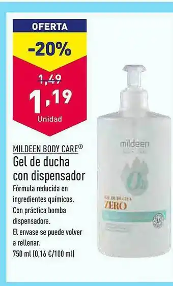 ALDI Mildeen body care gel de ducha con dispensador oferta