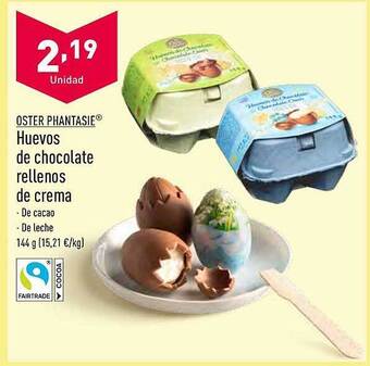ALDI Oster phantasie huevos de chocolate rellenos de crema oferta