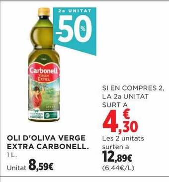 Hipercor 2a unitat -50% oli d'oliva verge extra carbonell oferta